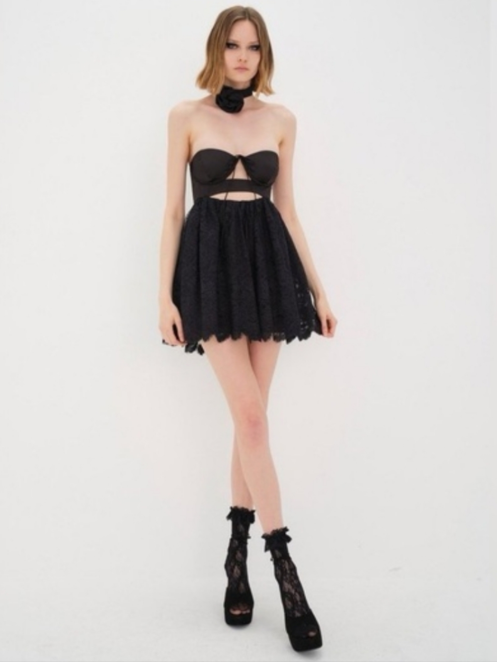 FOR LOVE & LEMONS Regina Lace Mini Dress Bustier Revolve Dolls Kill Black XL NWT